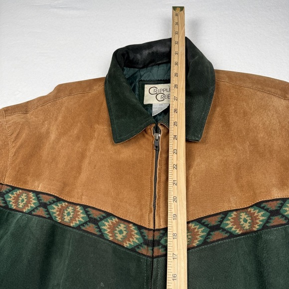 Cripple Creek Jacket Mens 2XL Green Suede Western Bomber Full Zip Southwestern - Picture 3 of 7